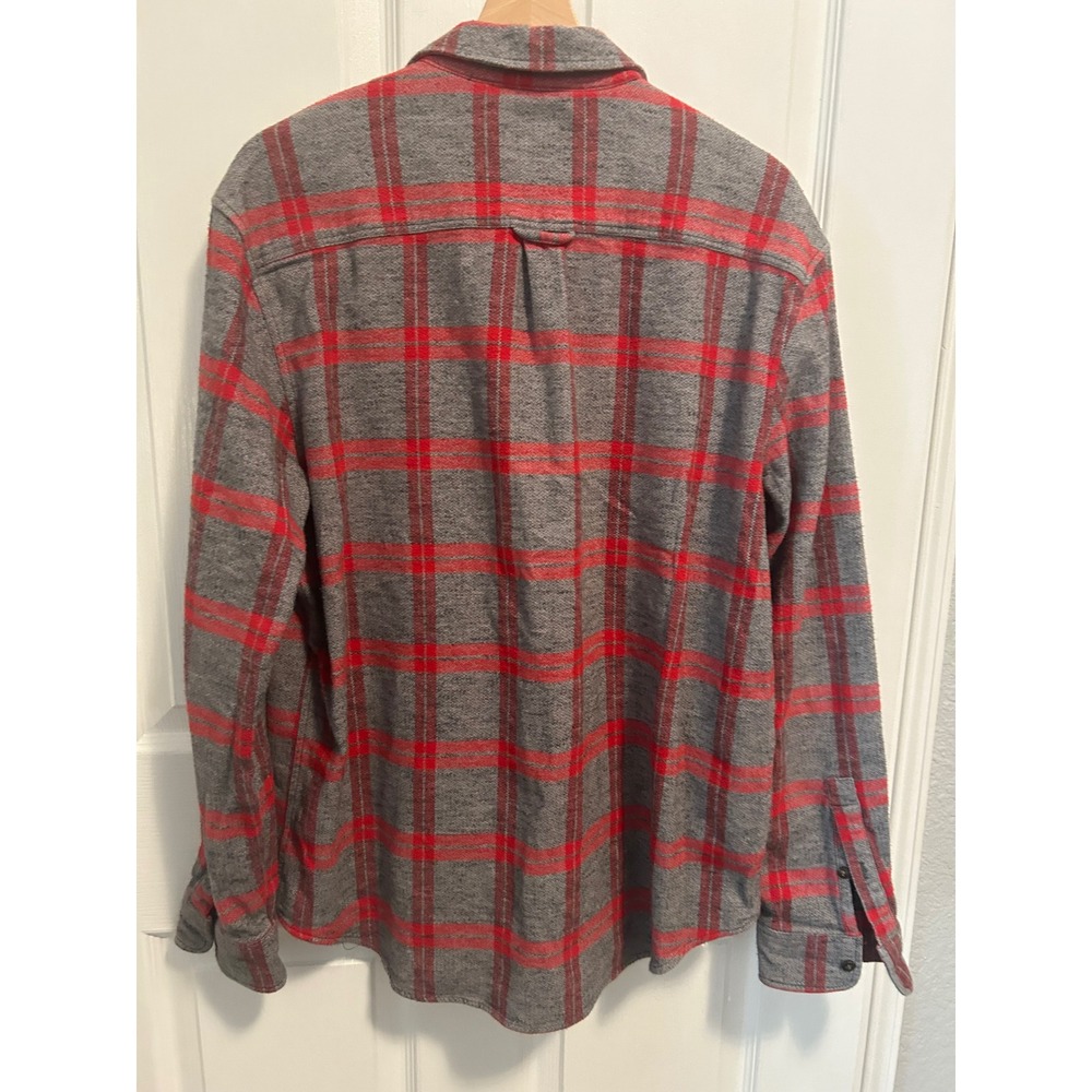 Lucky Brand Mens L G Gray Red Plaid Flannel Shirt Classic Fit Saturday Stretch - Picture 6 of 8
